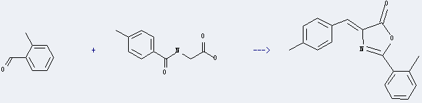 Glycine,N-(4-methylbenzoyl)- can be used to produce 4-(4-methyl-benzylidene)-2-o-tolyl-4H-oxazol-5-one with 2-methyl-benzaldehyde.